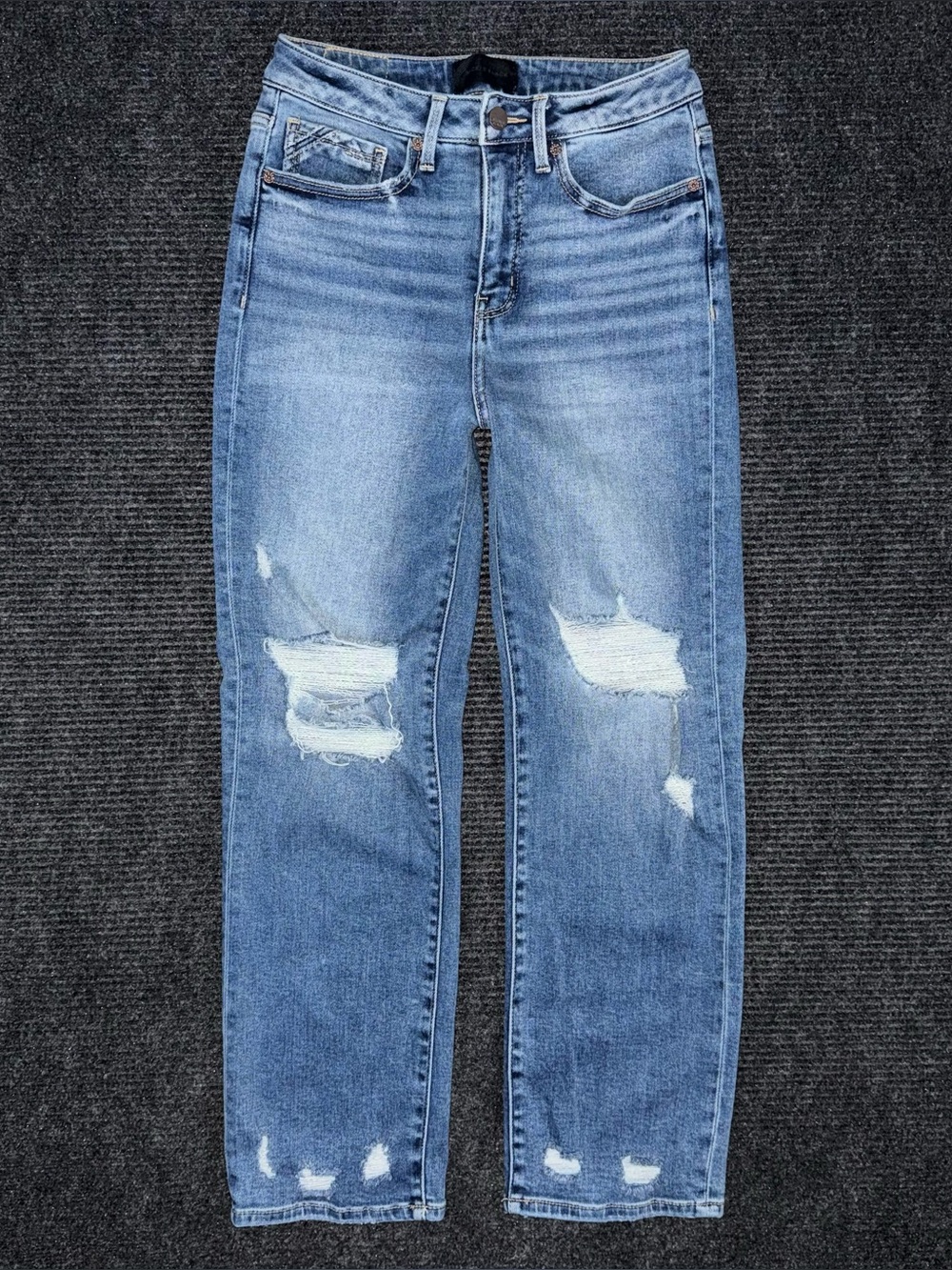 Buckle Black Fit No 35 Cropped Straight Stretch Jeans 28x27 Distressed BBW1475A